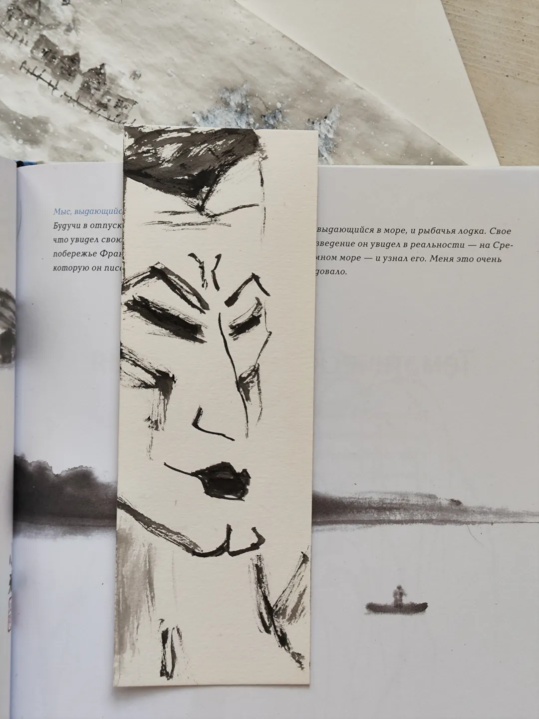 Handpainted bookmark.Original art.Samurai