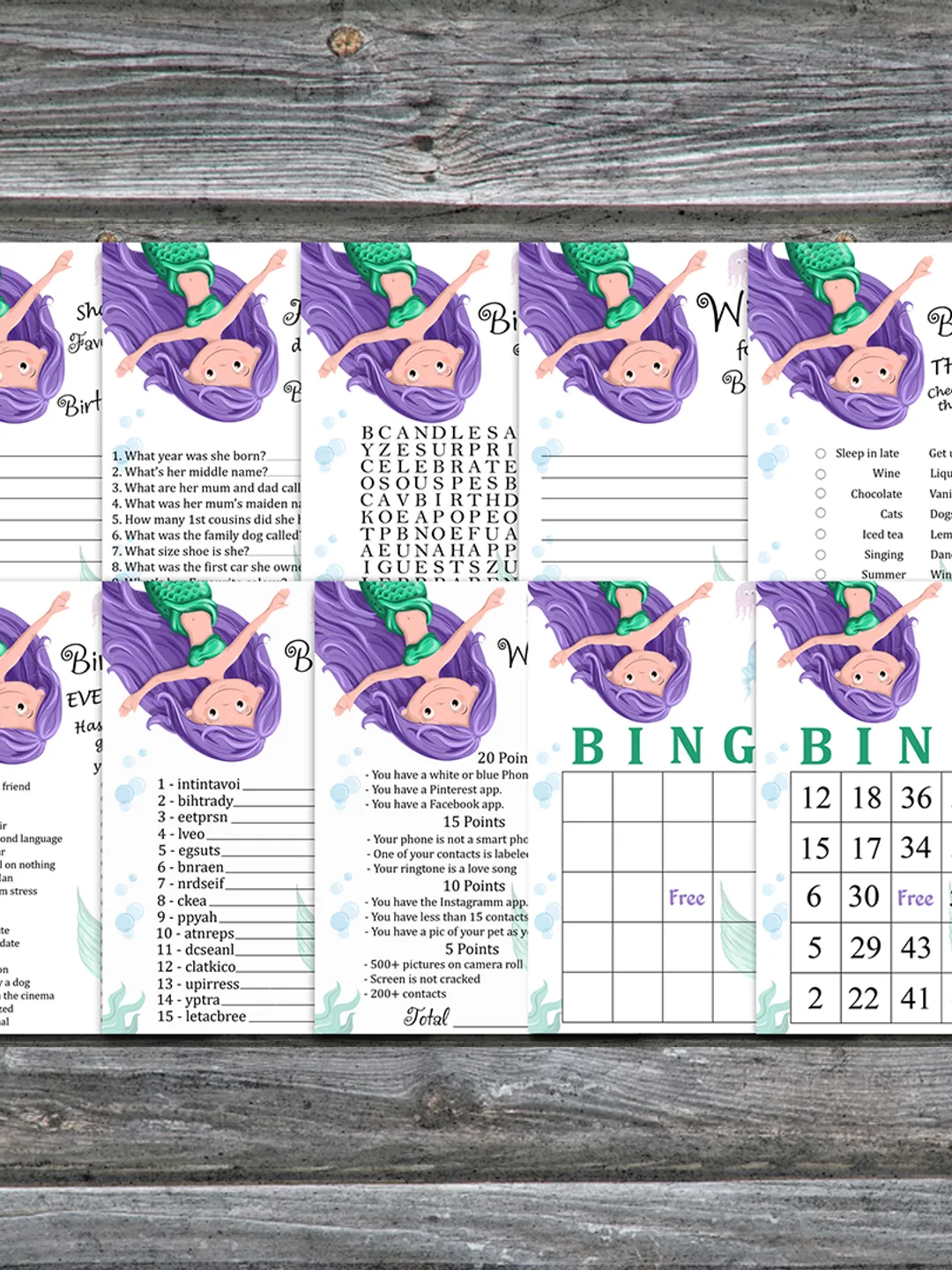 Mermaid Birthday Party Games bundle,Adult birthday games package,Printable Birthday Games,INSTANT DOWNLOAD