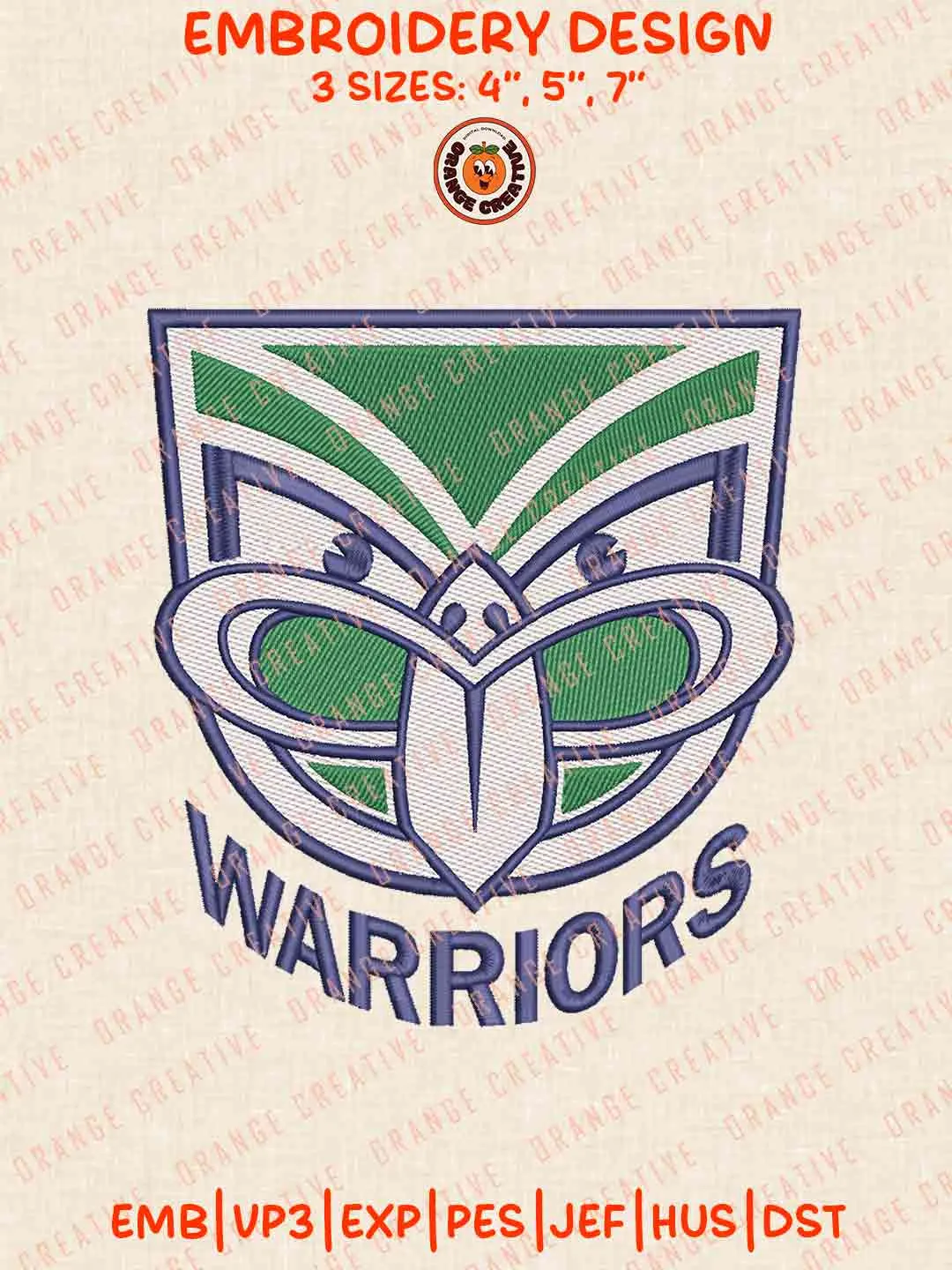 NRL New Zealand Warriors Logos Embroidery Design, NRL Team Machine Embroidery Digitized Pes File, 4 Sizes, Custom Size, Instant Download