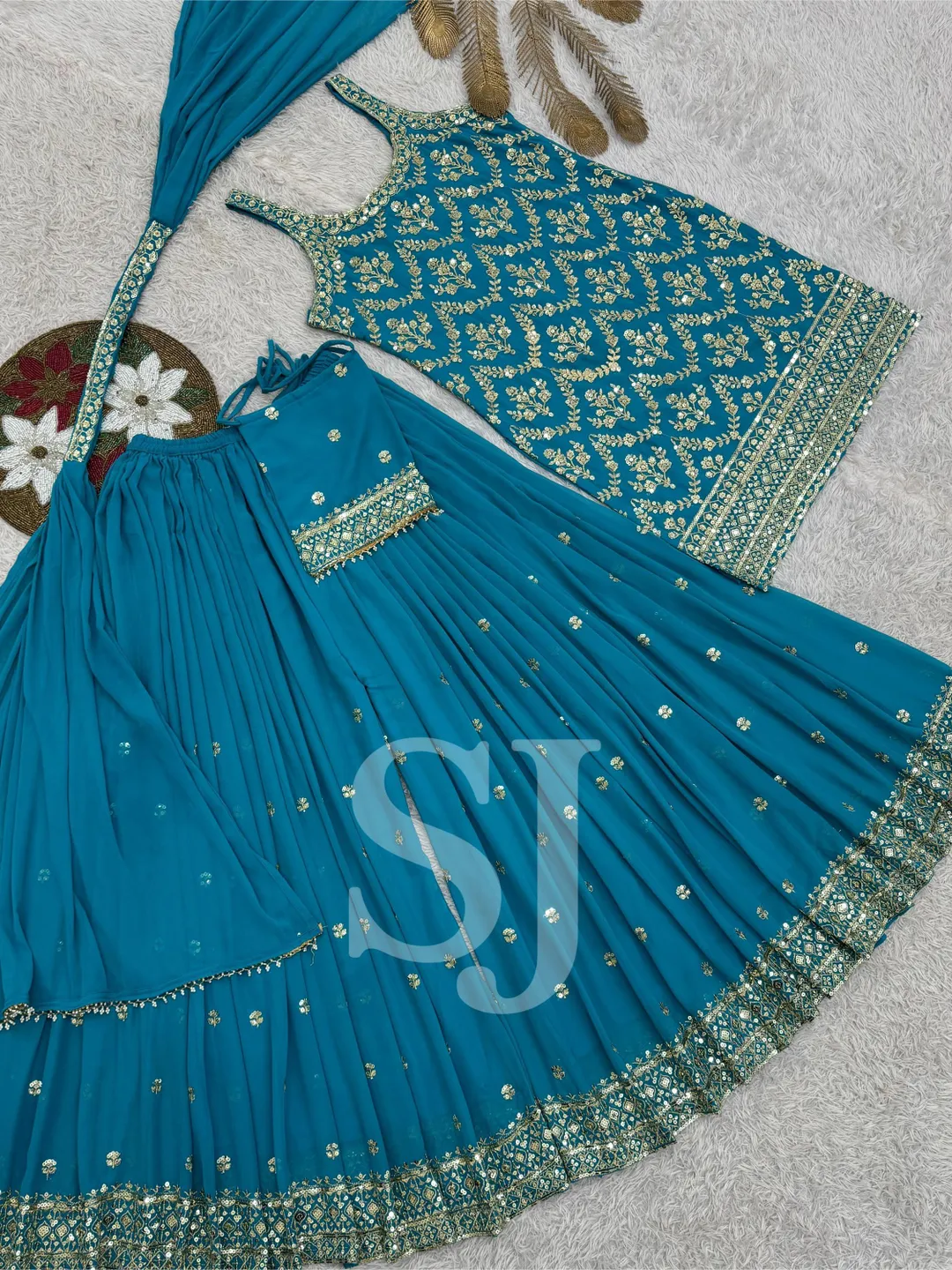 Blue Pakistani Designer Salwar Kameez Readymade, Indian Designer Dupatta Suit Kurta Palazzo Suit Set, Wedding Sharara Set Stitched 3Pc Combo