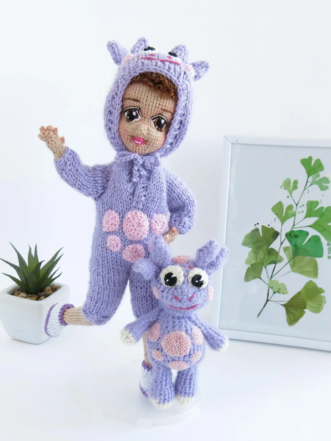 HAUNTED DOLL, Poseable Art Doll Animal, Lilac and White Crochet Alien ...
