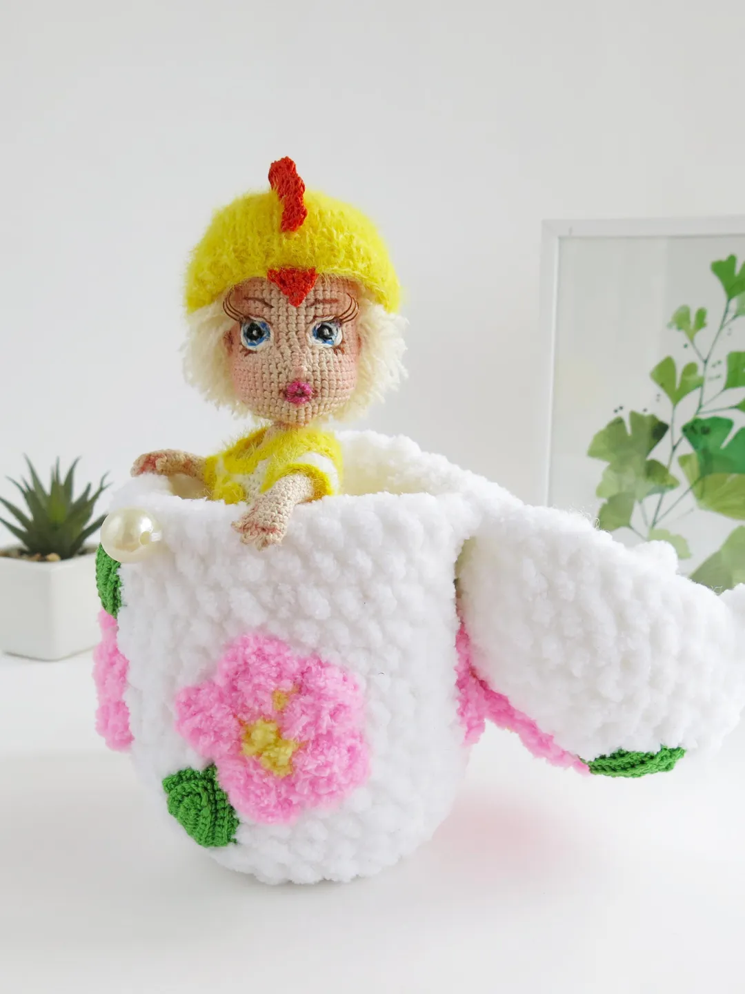 EASTER CHICKEN in an egg, Chick Organic Toys, Yellow and White Crochet Chick Amigurumi Toy, Chicken, Plush Cute Chick, Easter Gifts for Girl