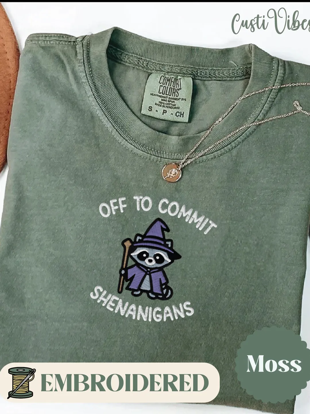 Off To Commit Shenanigans Shirt. Funny Embroidered Tee. Wizard Raccoon Shirt. Fantasy Gamer Gift. Comfort Colors Embroidery