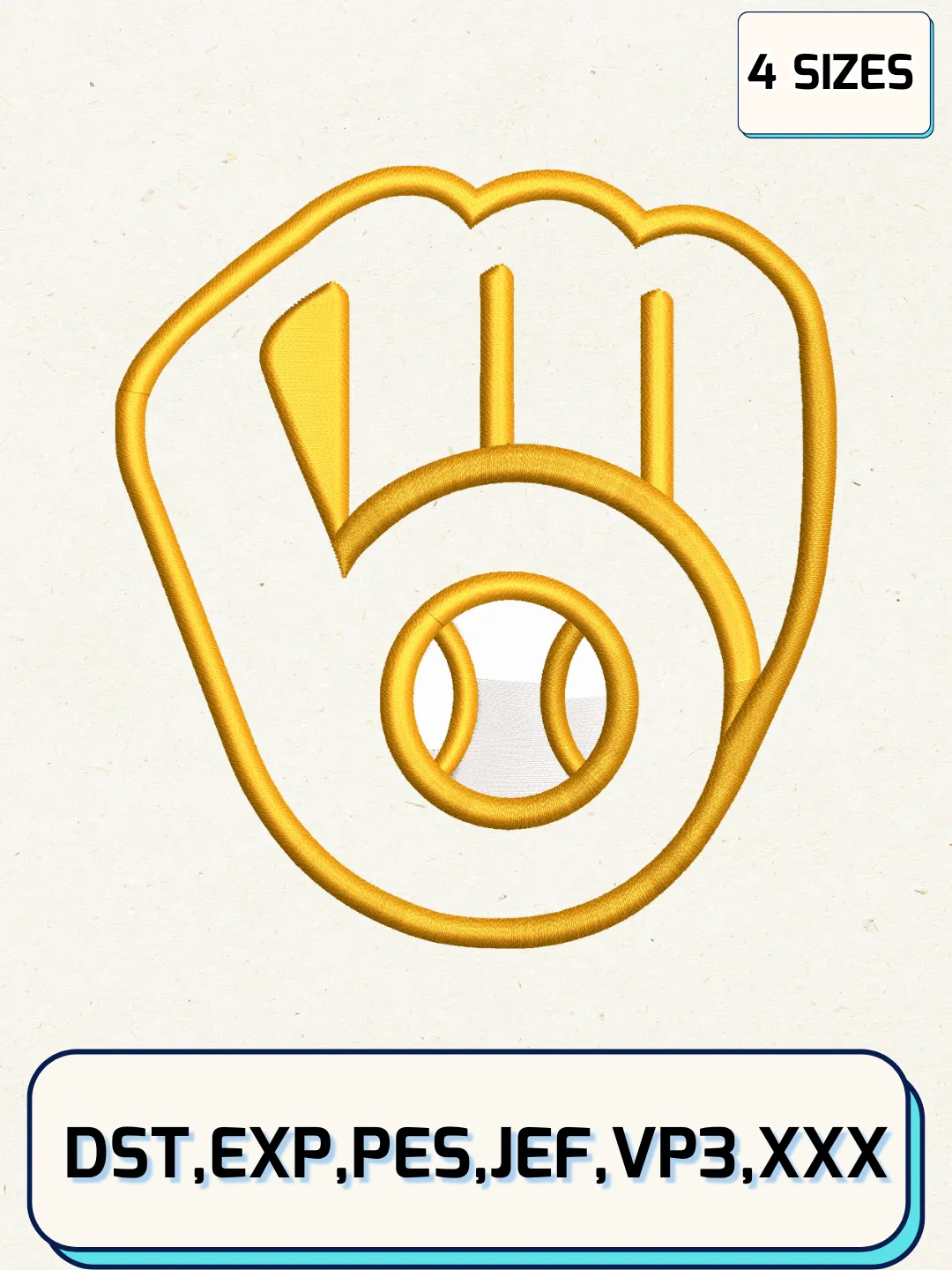Milwaukee Brewers Cap Logos Embroidery Design Files, MLB Logos Embroidery Designs, Machine Embroidery Files, 4 Sizes