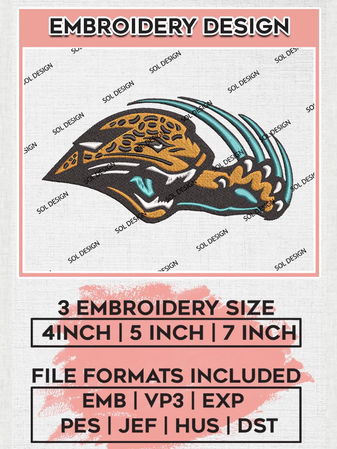Jacksonville Jaguars Logo Embroidery Design Files, NFL Jaguars, NFL Embroidery Designs, NFL Jacksonville Jaguars Machine Embroidery Design, Digital Download