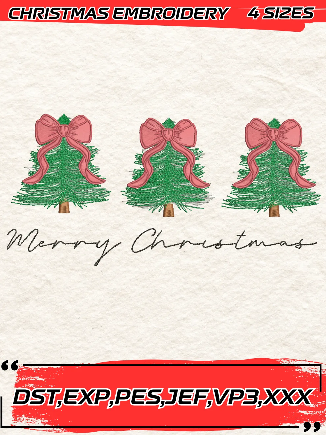 Merry Christmas Tree Embroidery Design,Christmas Embroidery Design,4 Sizes, Digital Download