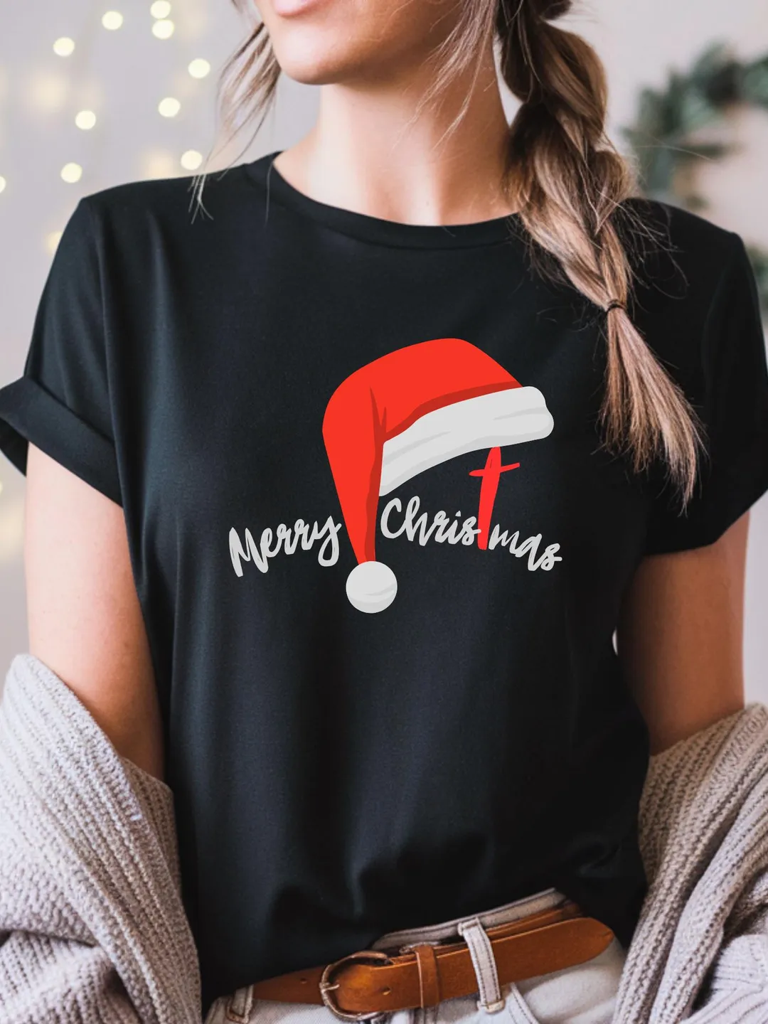 Santa Hat T-Shirt for Christmas Holiday Festive Tee