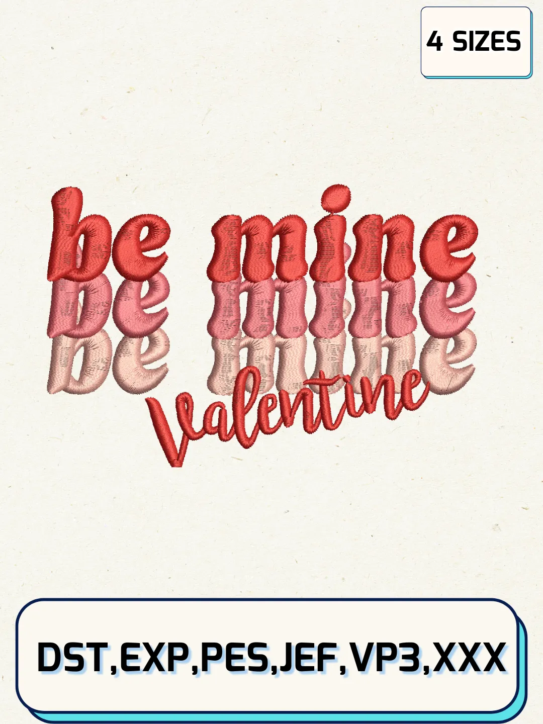 Be Mine Valentine Embroidery Design Files, Valentine Logos Embroidery Designs, Machine Embroidery Files, 4 Sizes