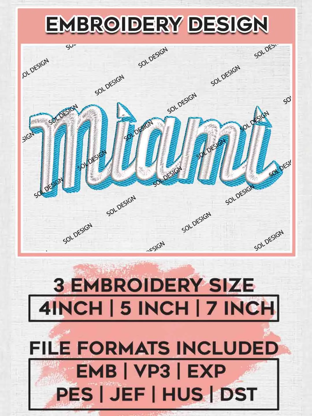 MLB Miami Word Logo Embroidery Files, MLB Miami Marlins Team Embroidery, MLB Teams, 3 sizes, MLB Marlins Baseball Machine embroidery designs, Digital Download