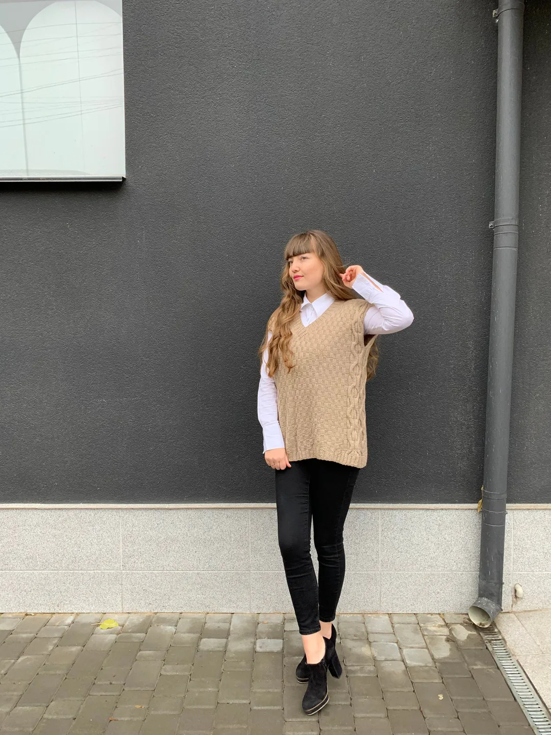 Knitted vest sweater, Oversized Knit V Neck, Sweater vest women, Chunky sweater, Beige knit vest, Knit cottagecore clothing
