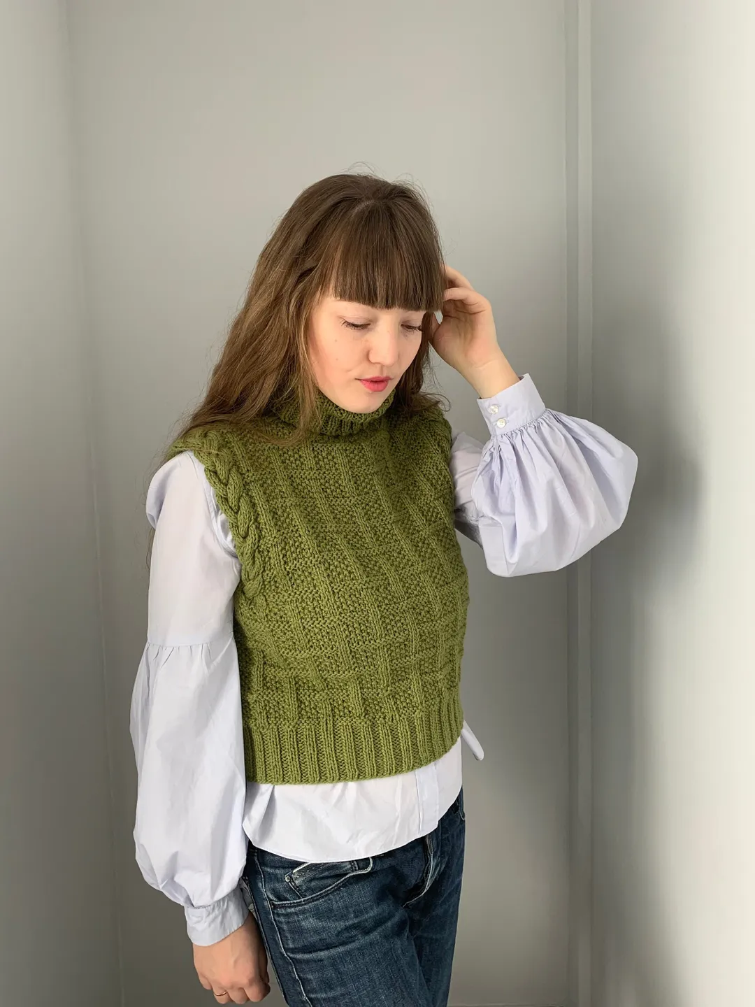 Sweater vest women, Knitted vest, Crochet vest, Turtleneck sweater, Green sweater vest, Knit vest women, Warm gift for her