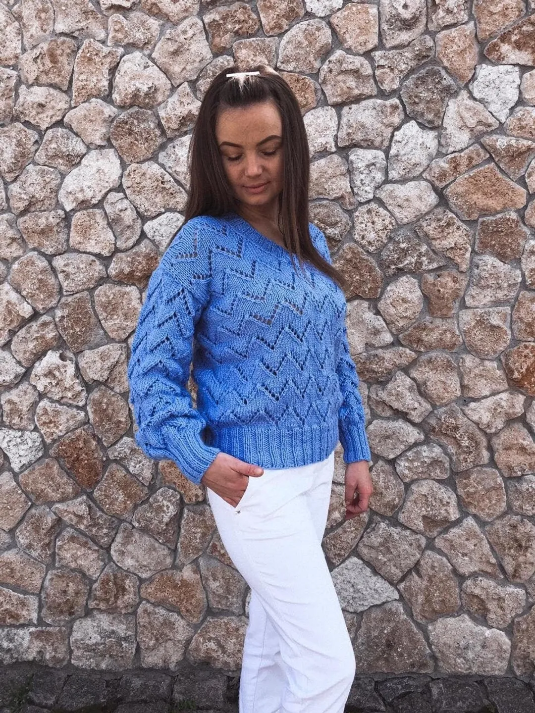 Womans cable knit sweater v neck, Cozy knit sweater,Openwork sweater, Large knit sweater, Sweater vest women, Transparent sweater