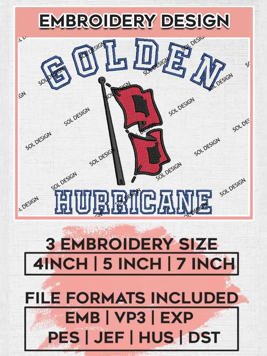 NCAA Golden Hurricane Logo Embroidery Designs, NCAA Logo Embroidery files, NCAA Tulsa Golden Hurricane Team, Machine embroidery designs, Instant Download