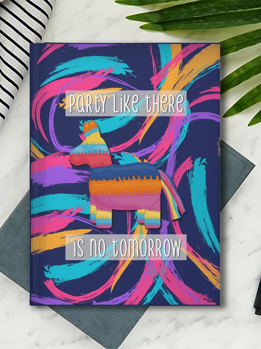 Party Like There is No Tomorrow Pinata Colorful Background Notebook Hardcover Journal Matte