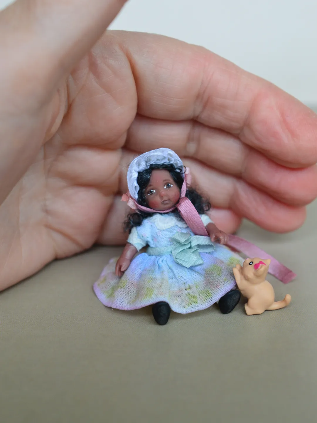 Miniature doll in 24th scales. Handmade doll toy. Miniature for dollhouse.