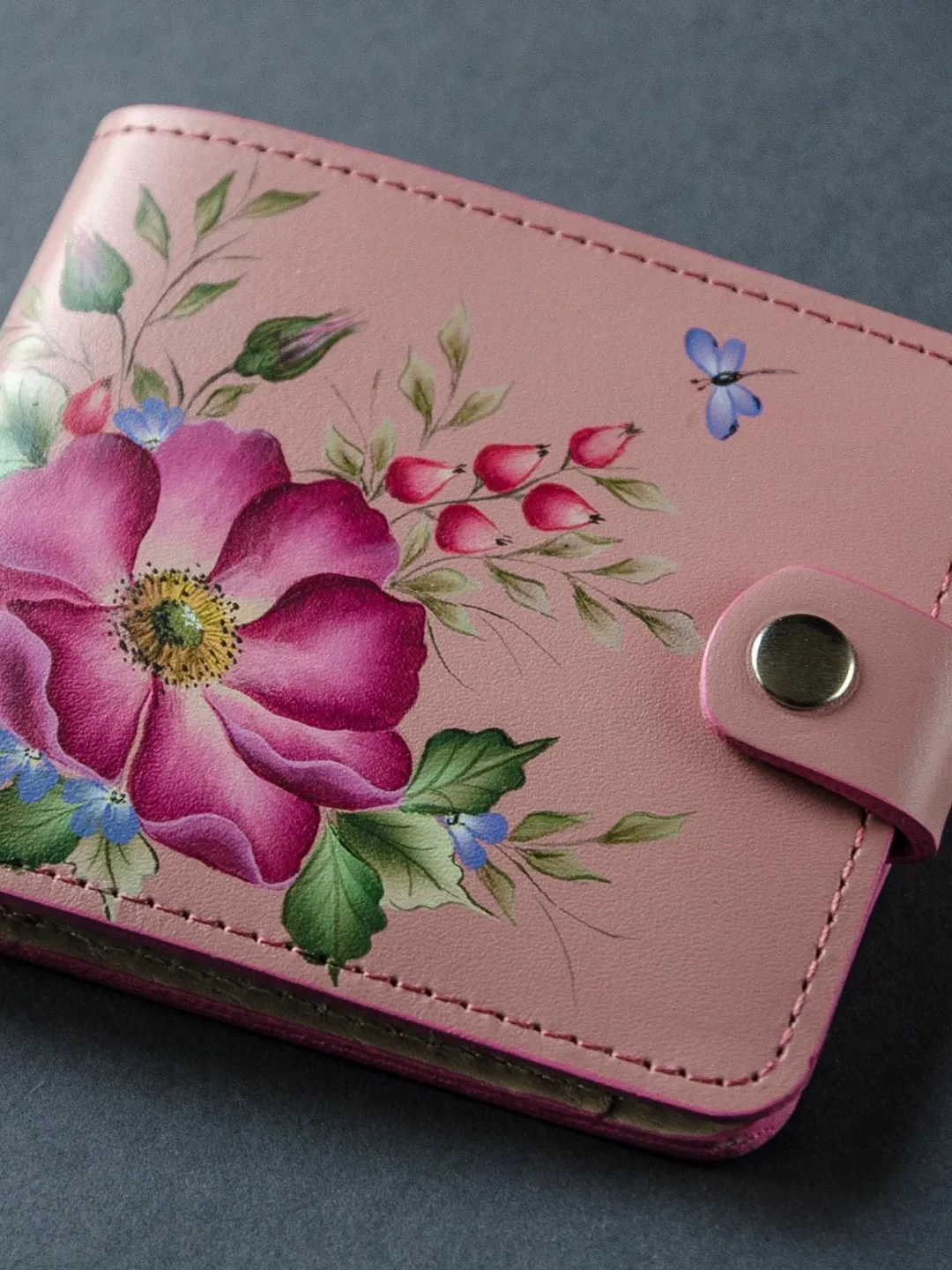 Mini Leather Pink Wallet, Christmas gift, personalized gift, girlfriend christmas gift, slim wallet, womens wallet, christmas gift idea