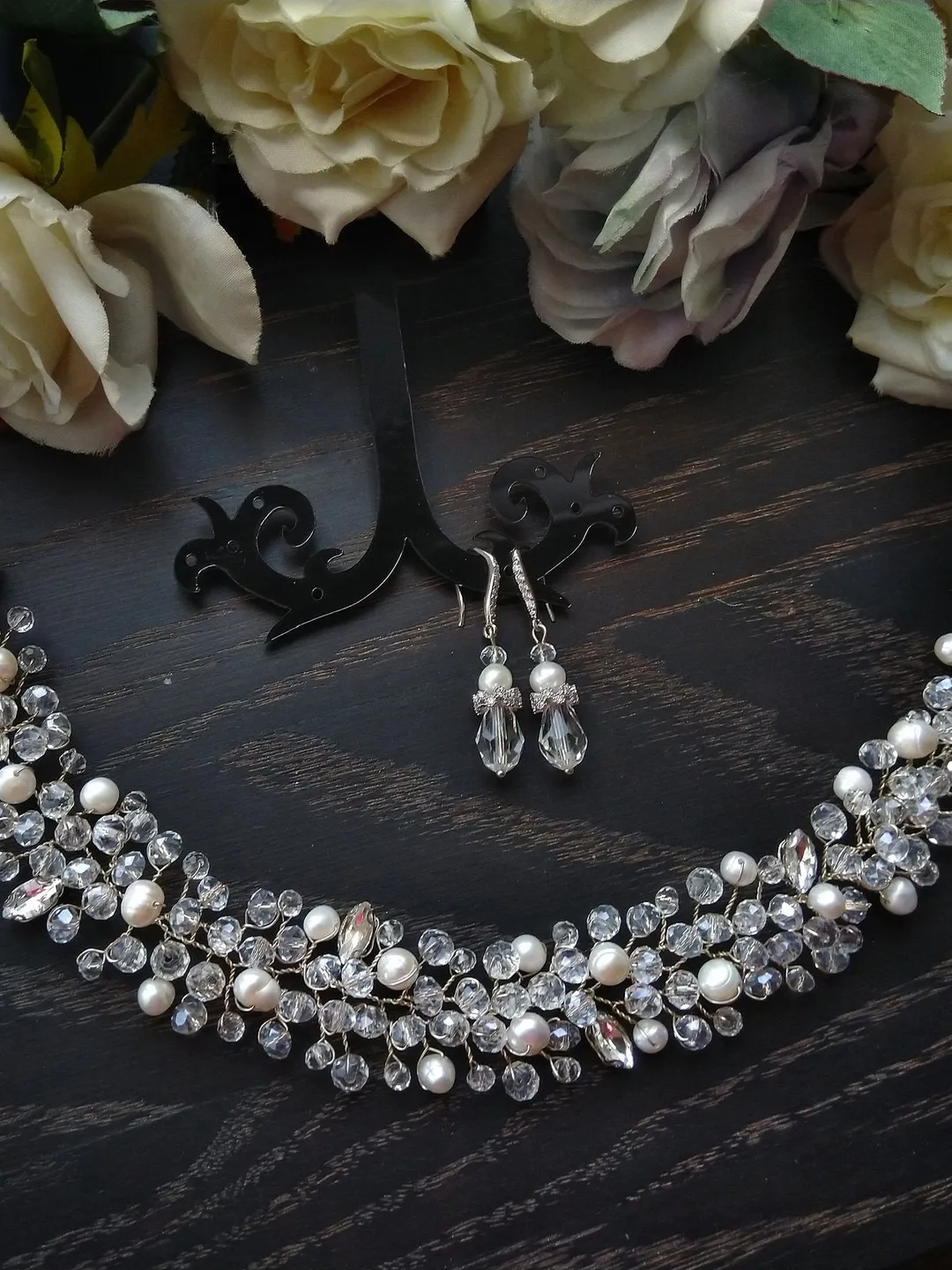 Bridal pearl set for bride, Pearl drop bridal earrings, Wedding pearl crown, Wedding tiara for bride, Bridal pearls hair vine