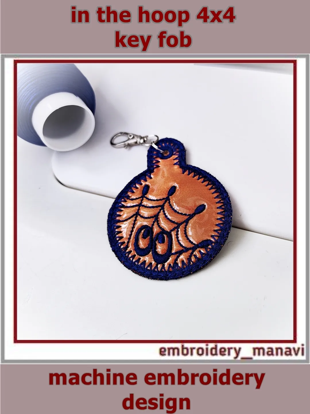 In the hoop Keychain Halloween embroidery design ITH key fob
