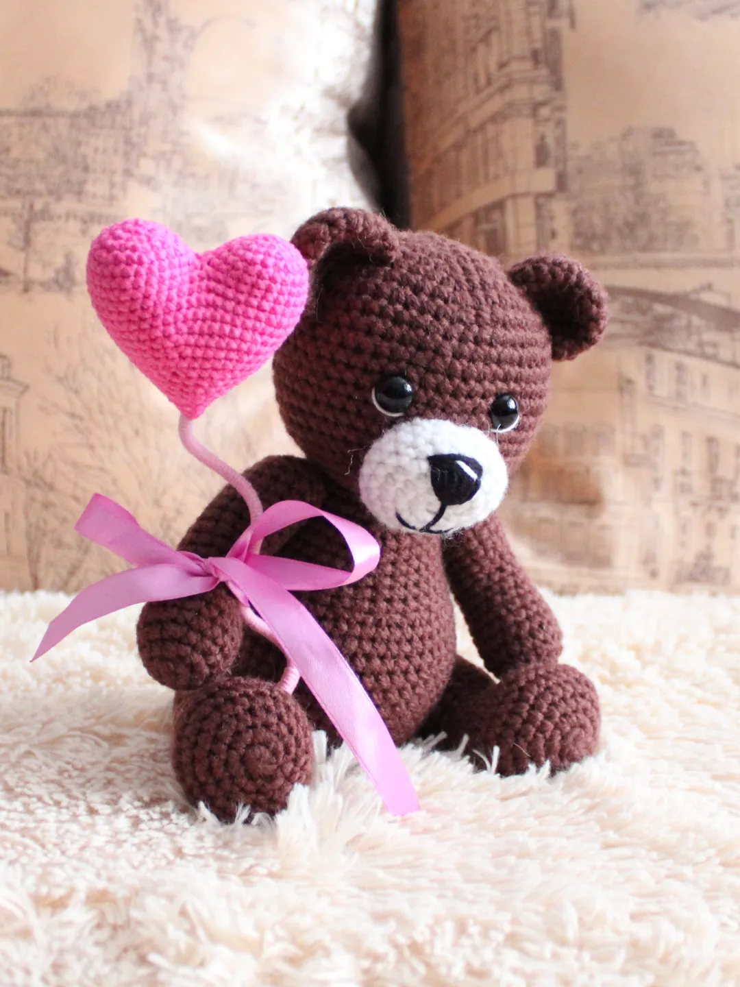 Crochet bear pattern PDF in English Amigurumi bear valentine heart
