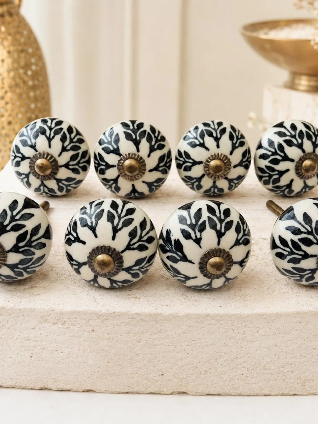 Hand-Painted Ceramic Cabinet Pulls: Boho Brass Decor