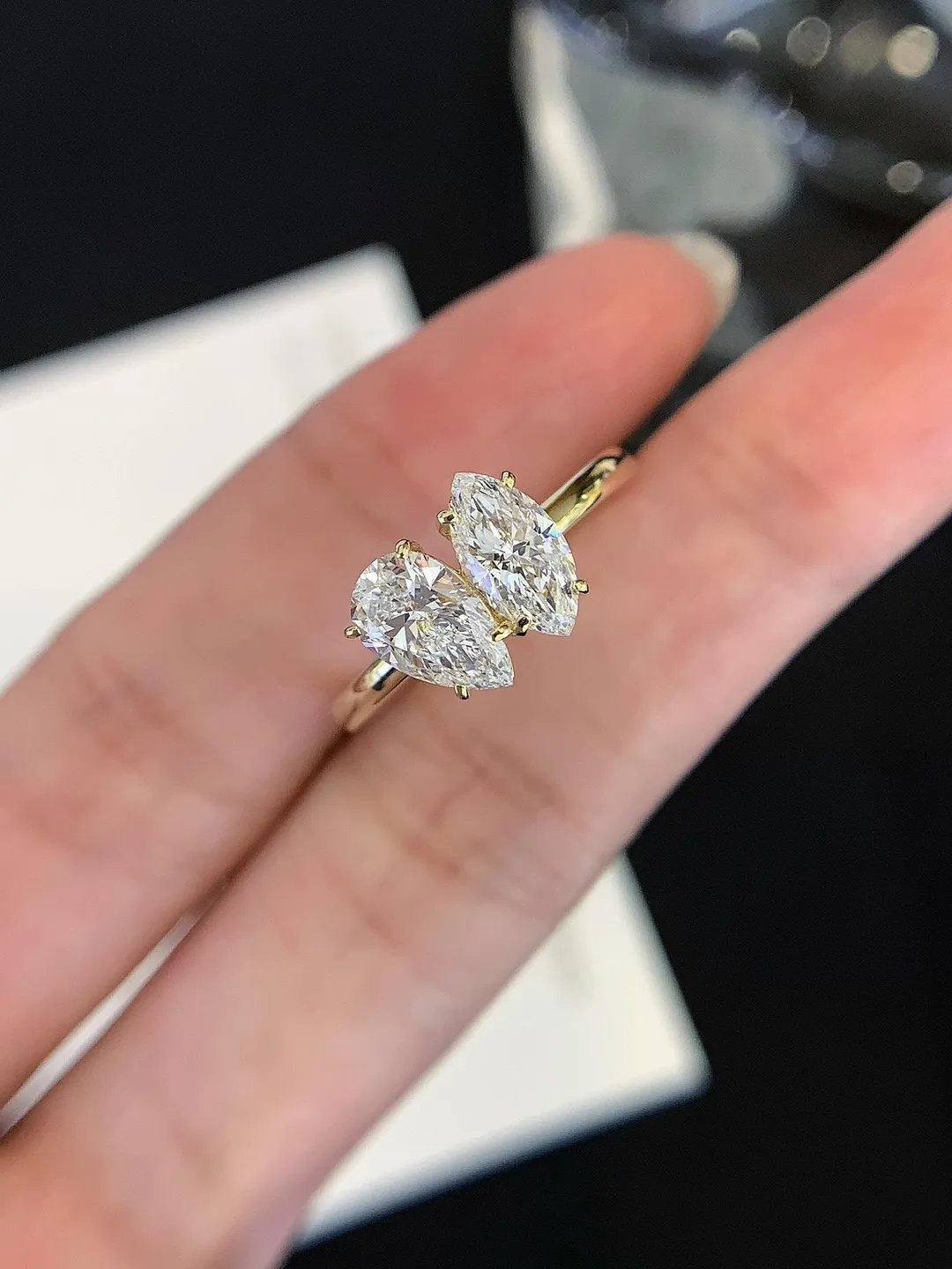 1.5Ct Pear & Marquise Moissanite Toi Et Moi Ring, 18K Gold Plated Engagement Ring, Promise Ring, Bridal Gift for Her, Unique Wedding Jewelry