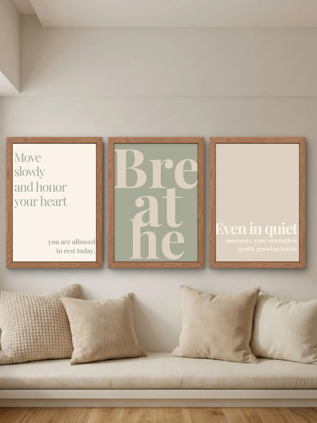 Sage Green Bedroom Wall Art Set of 3, Neutral Bedroom Decor, Calming Living Room Prints, Digital Download