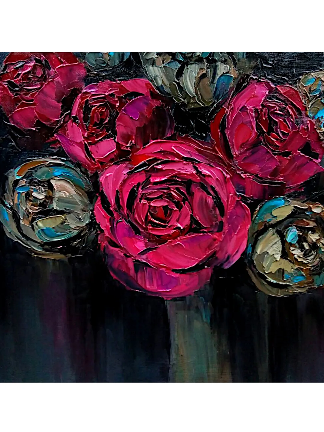 Rose Painting Peony Original Art Floral Flower Painting On Canvas Art Boho Painting Impasto 12" x 16" By Colibri Art