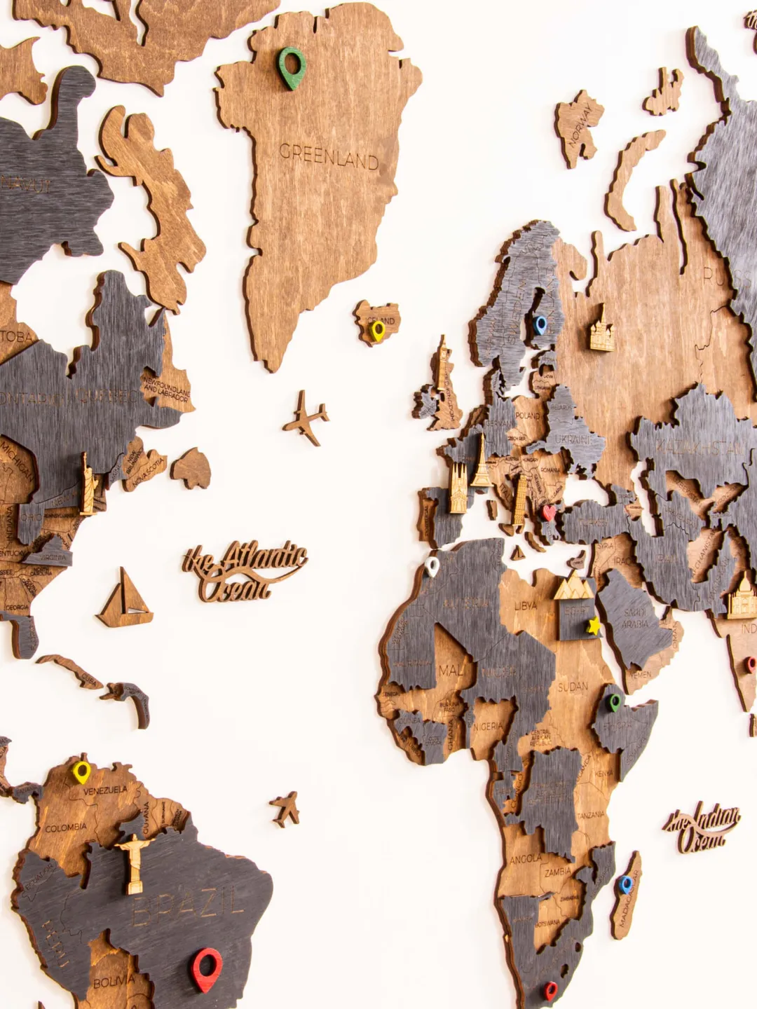 Wooden Map Travel Push Pin Map Wood Wall Art 3D Wooden World Map Wall Decor Anniversary Gift For Husband Rustic Wall Art Boyfriend Gift