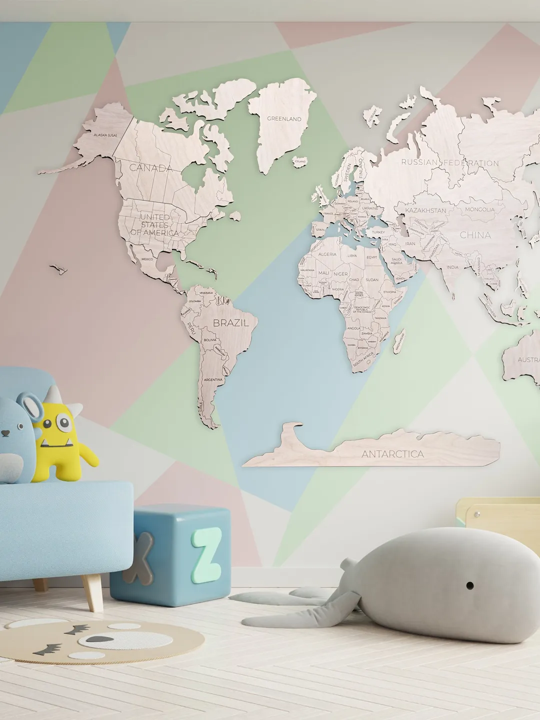 World Map Wall Art, Nursery Wall Art, 3D Wooden World Map, Guest Room Wall Decor, Wall Decor Bedroom, 5th Anniversary Gift Wood, Boyfriend