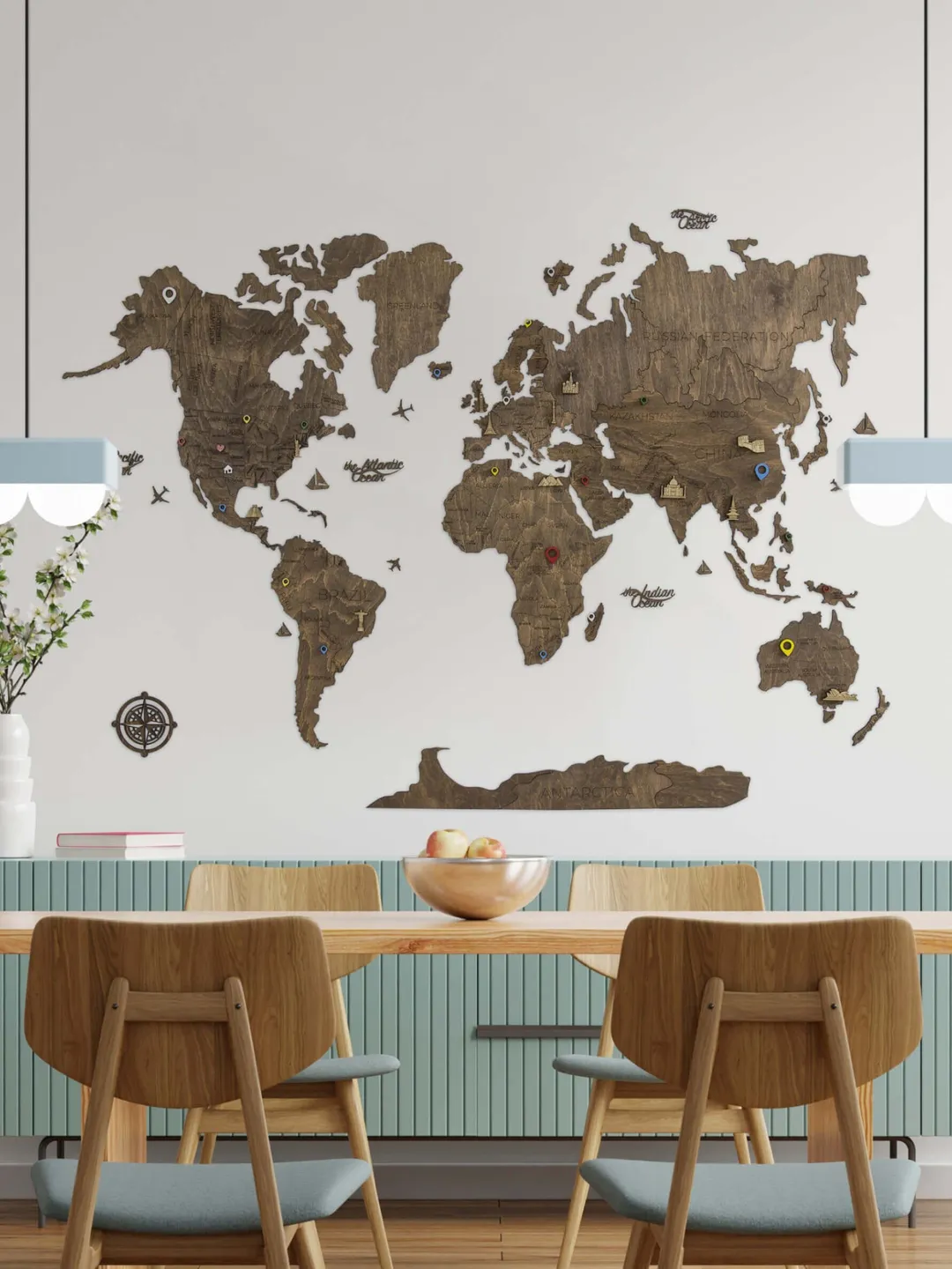 Wood World Map Rustic Home Housewarming Gift Push Pin World Map Travel Map Wood Wall Art 3D World Map Home Decor 5th Anniversary Gift