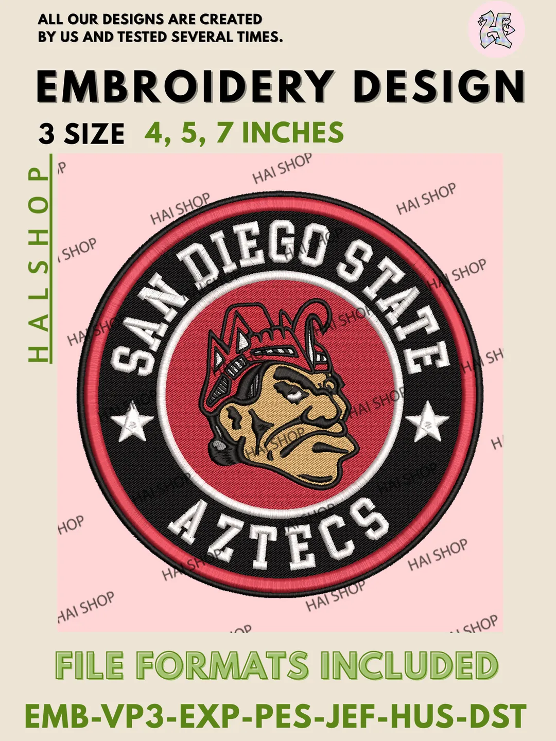 NCAA San Diego State Aztecs Team Head Logo Embroidery Files, Football Machine Embroidery Designs