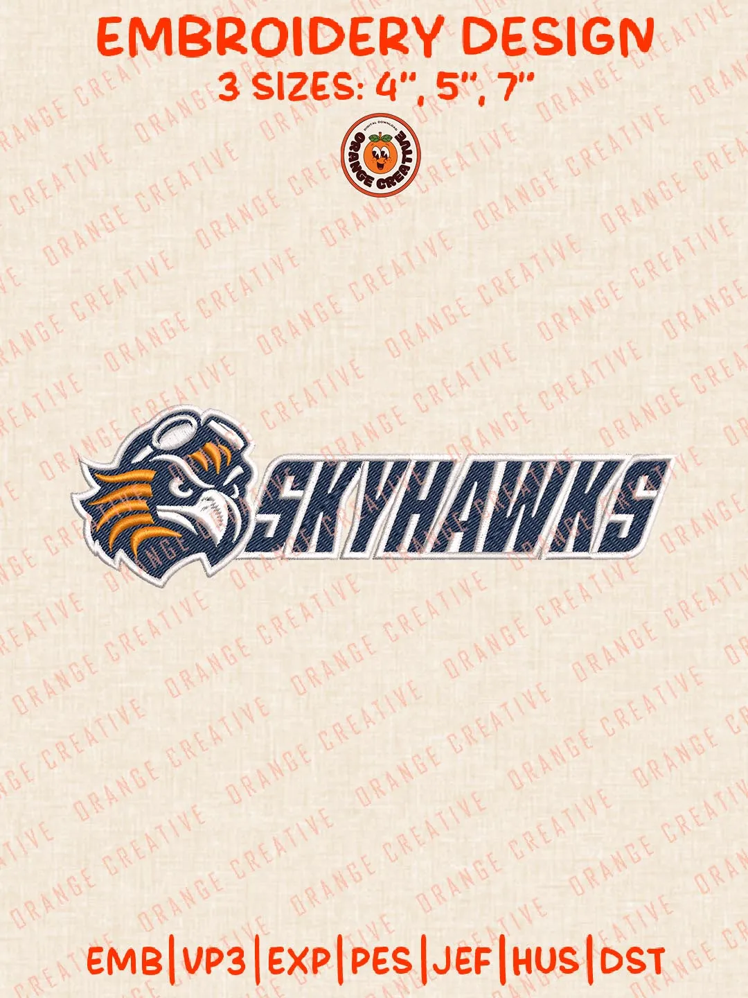 Skyhawks Logo Embroidery Design Files, NCAA Logos Embroidery Designs, NCAA UT Martin Skyhawks Machine Embroidery Files, 3 Sizes, Custom Sizes, Instant Download