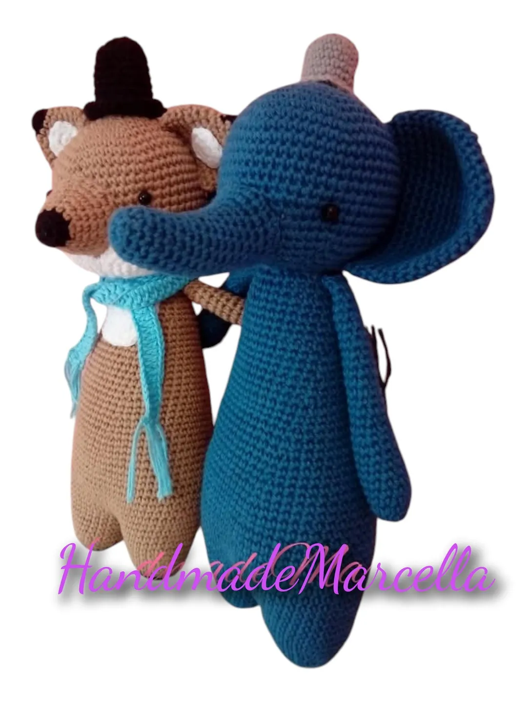 Animal Crochet Set – Cow, Elephant & Fox – 28 cm Amigurumi – Soft Organic Cotton Baby Gift – Handmade Nursery Toys – Baby Shower Gift