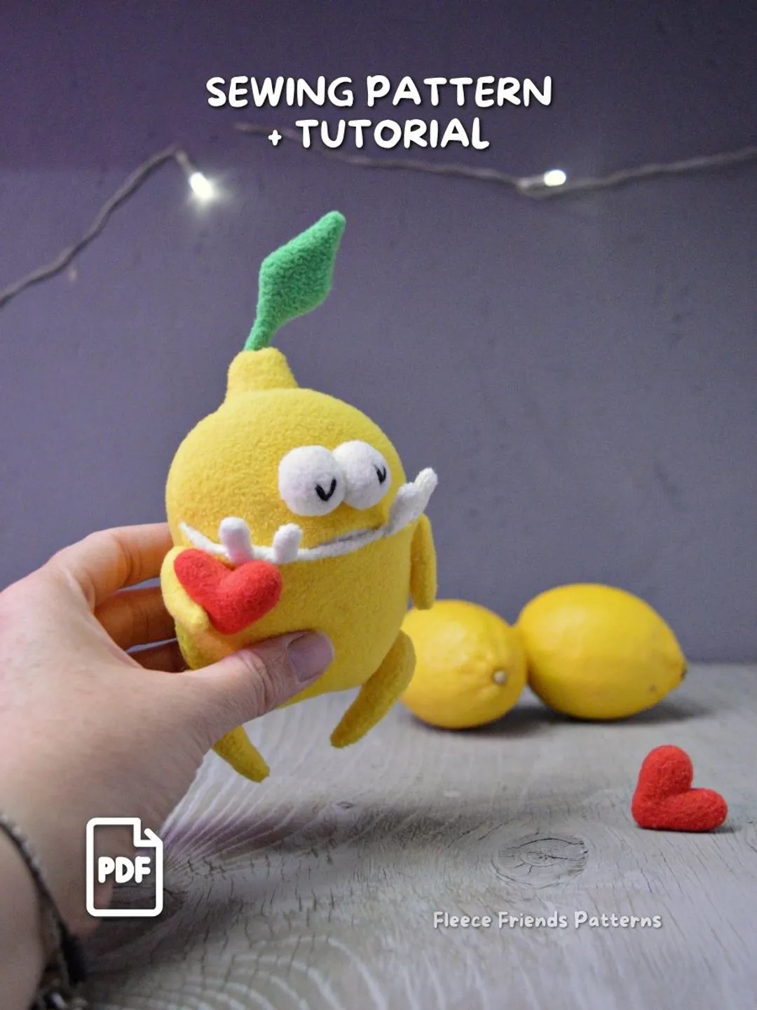 Lemon Fruit Monster Plush Sewing Pattern with Secret Mouth Pocket PDF Tutorial