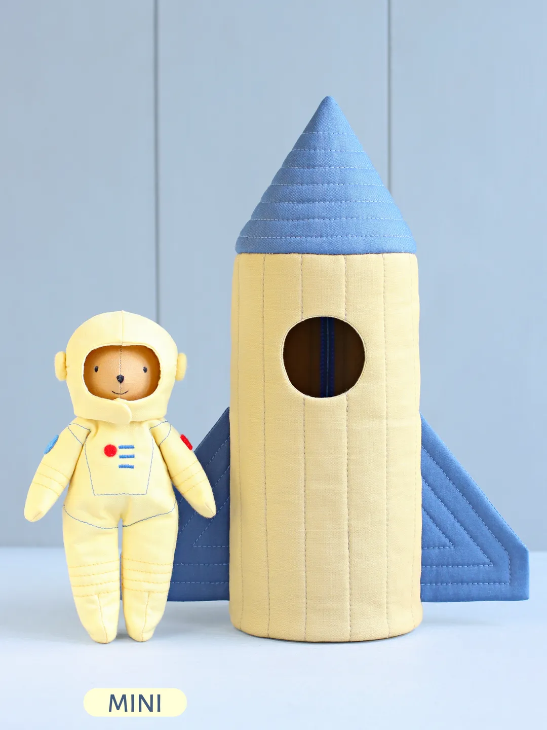 2 PDF Mini Astronaut Bear Stuffed Animal and Space Rocket (Ship) Sewing Patterns Bundle