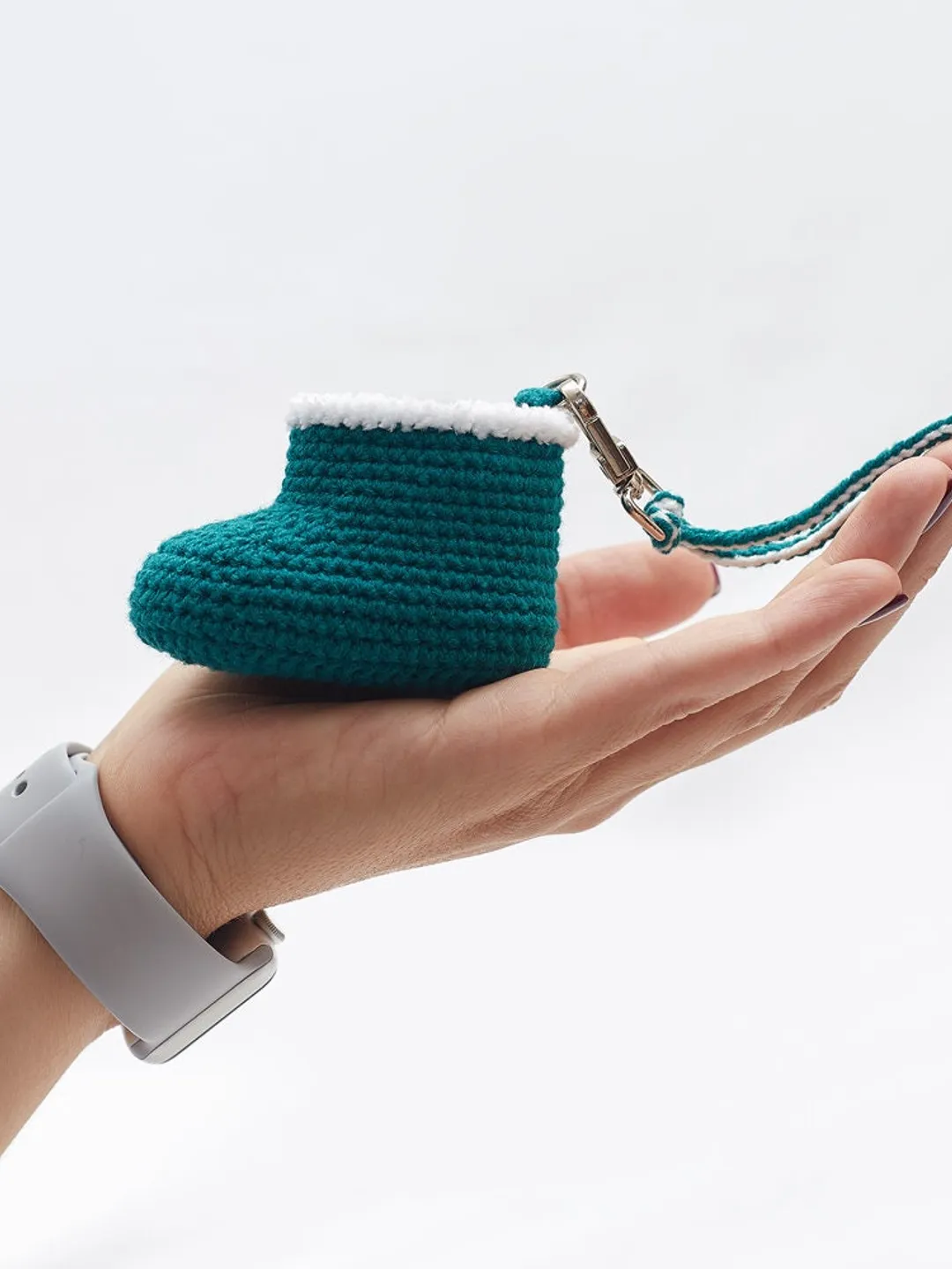 Gift for no reason green crochet baby bootie Christmas stocking filler. Holidays party favor idea. Pregnancy congrats box Baby shower