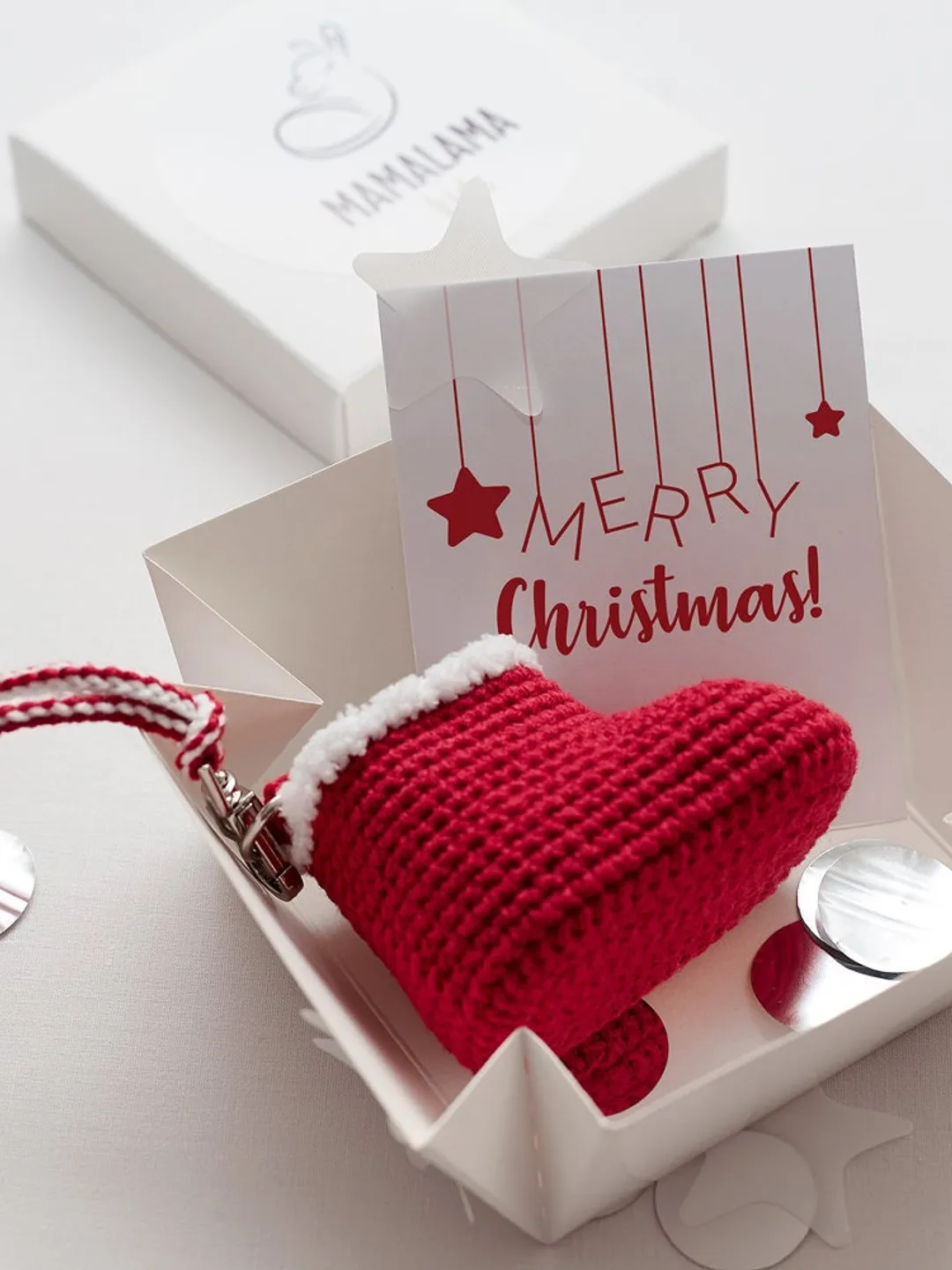 Party favor small gift keychain idea for office corporate family friend event Christmas souvenir Santa baby bootie gift box Pregnancy