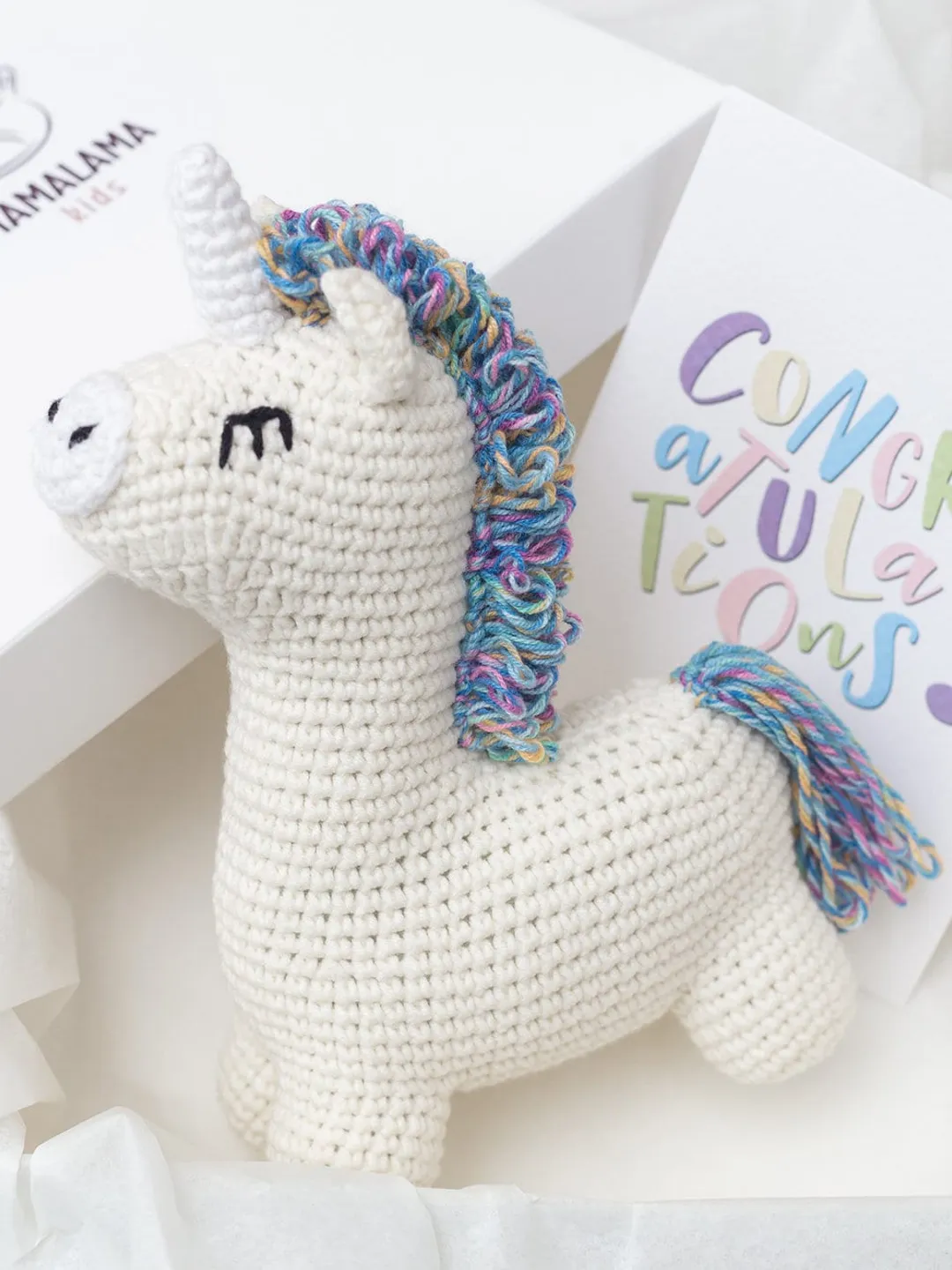 Pregnancy gift basket with crochet unicorn nursery decor Mom to be expecting gift box New mom dad parents gender neutral baby shower gift