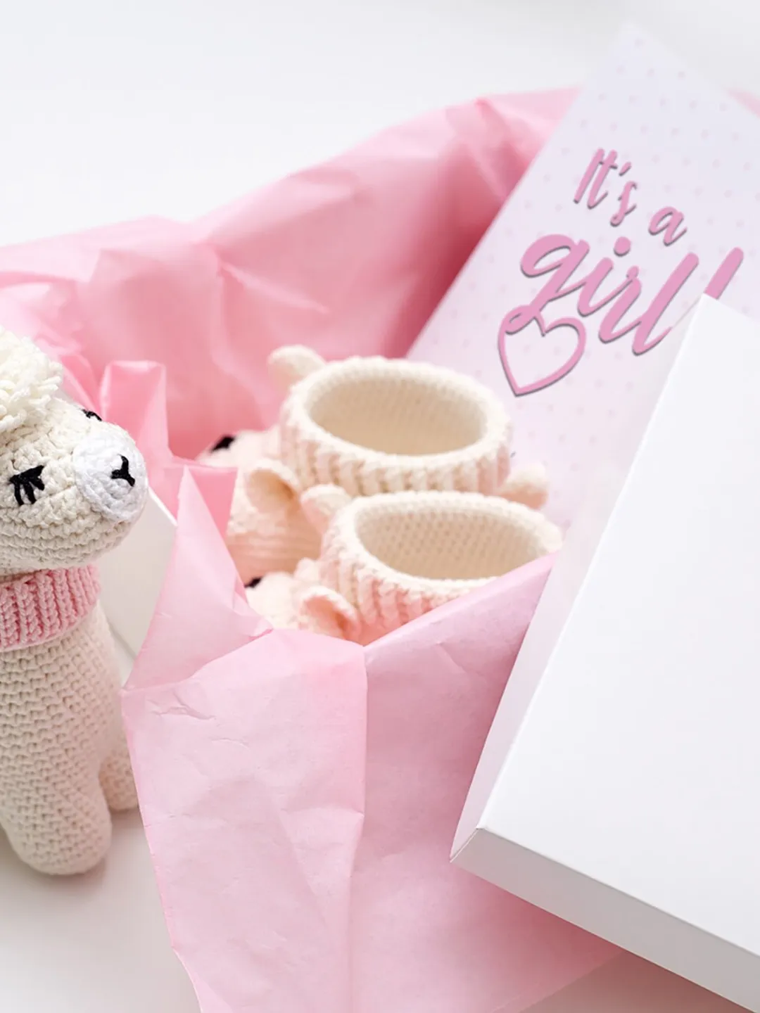 Gift for goddaughter cute unique baptism day outfit set Christening present box from godparent Crochet llama baby girl box Pregnancy reveal