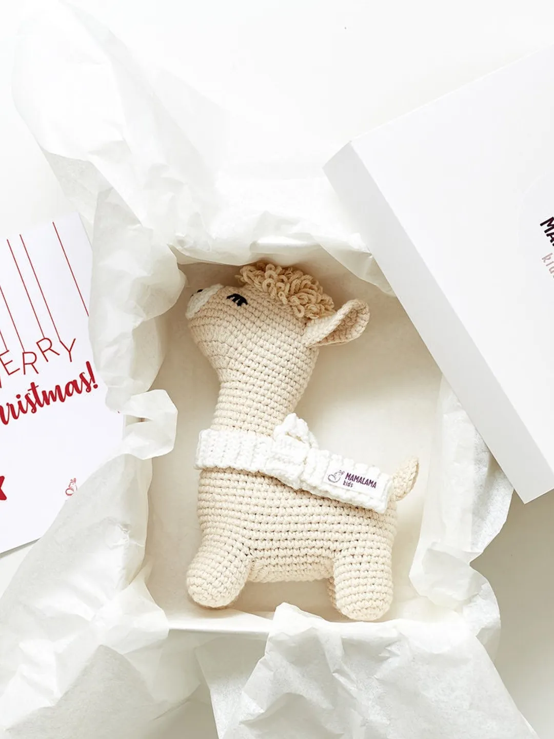 Merry Christmas cute llama baby alpaca crochet toy plush gift idea Newborn pregnancy Christmas baby basket set with plush amigurumi toy set