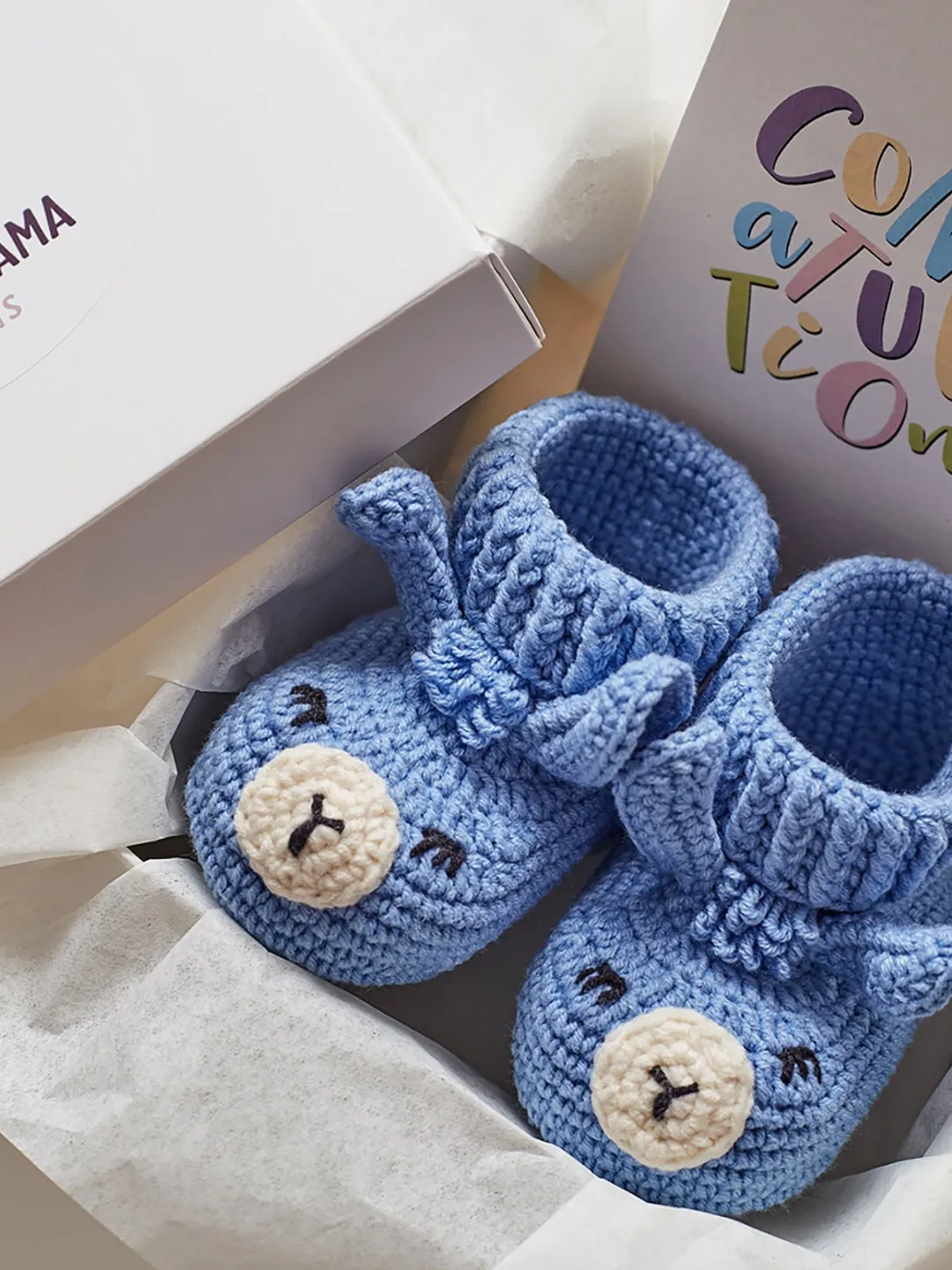 Baby boy pregnancy gift shower box idea Unique present set for mom to be Organic cotton newborn booties basket Llama animal soft sole shoes