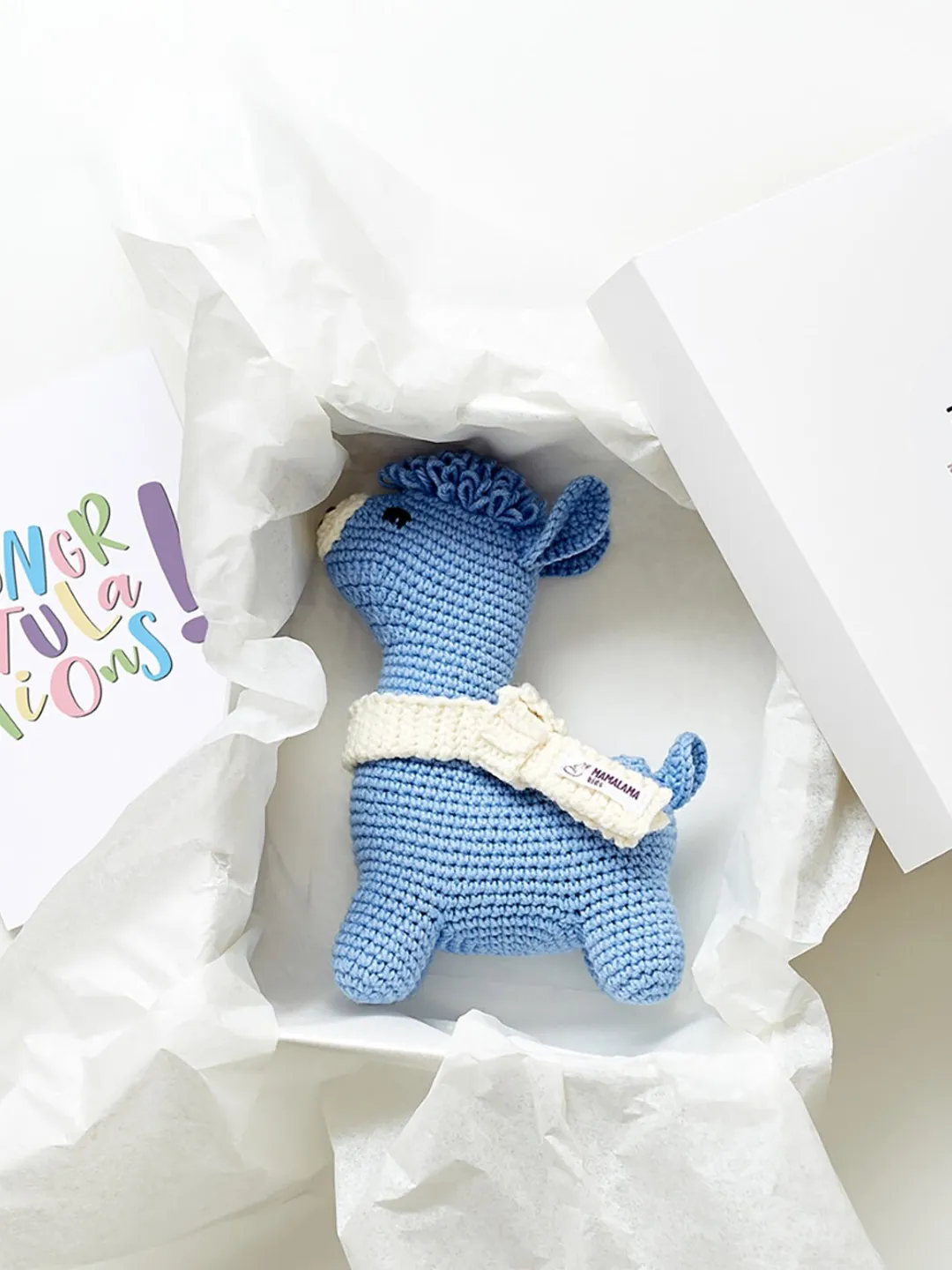 New mom pregnancy gift basket with crochet llama Unique new baby boy present idea Baby reveal shower blue nursery decor alpaca toy