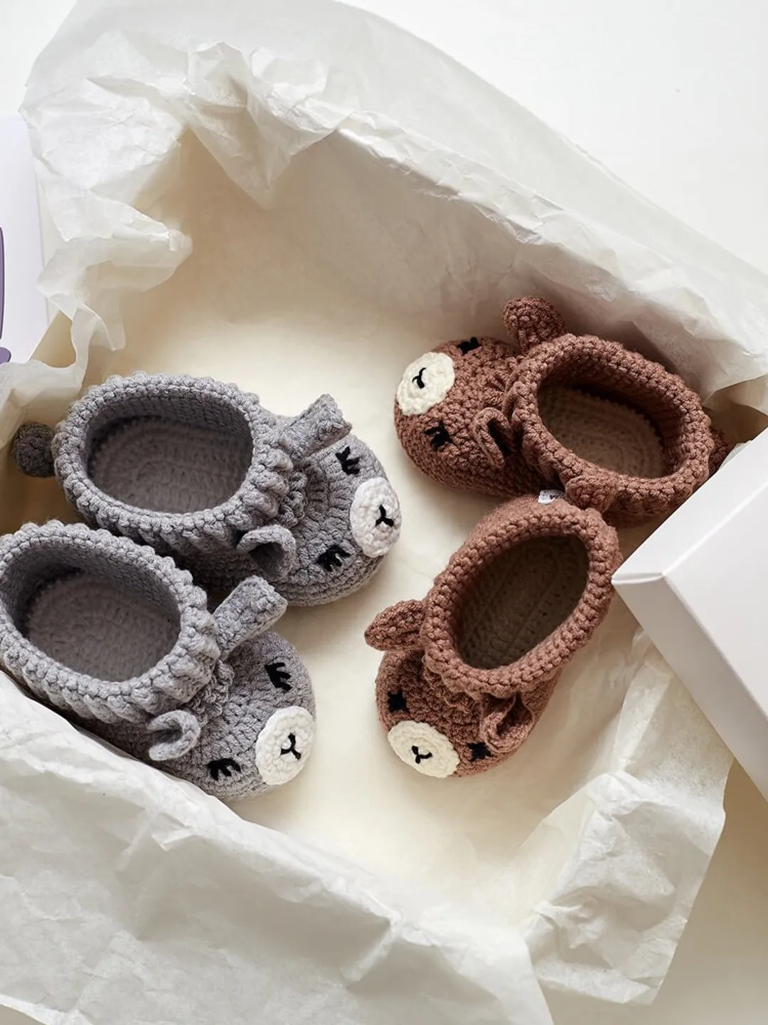 New twins mommy gift pregnancy box for expecting parents congrats with pair of crochet llama booties slippers. Organic animal newborn shoes