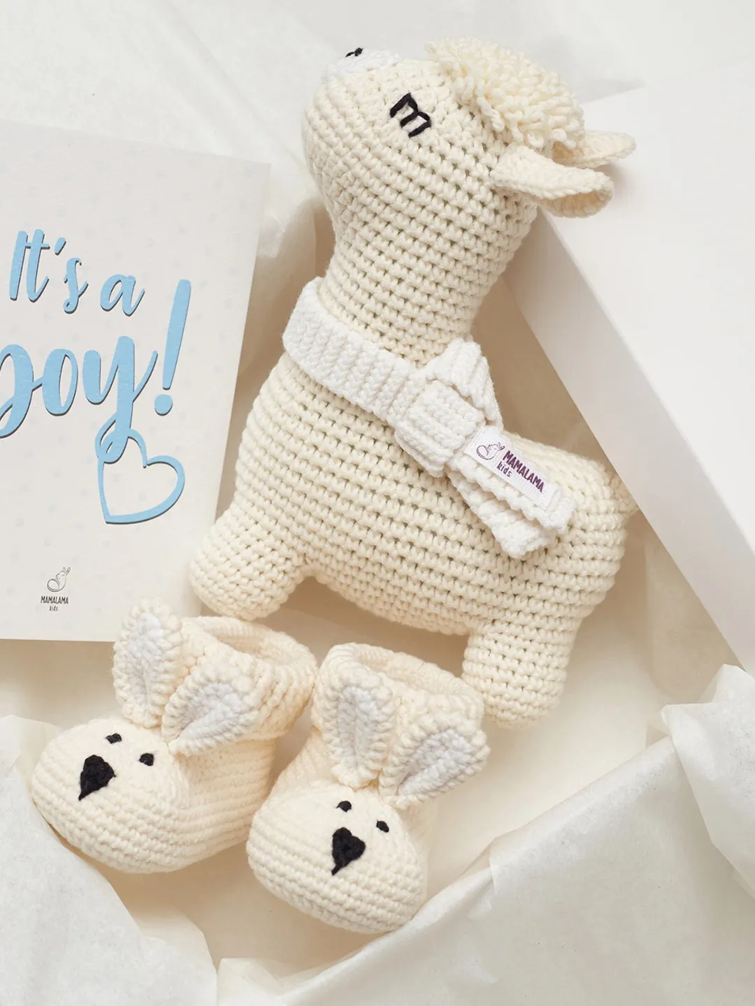 Baptism congrats gender reveal party shower basket cute Welcome baby boy gift box crochet llama toy sweet booties organic nursery decor set