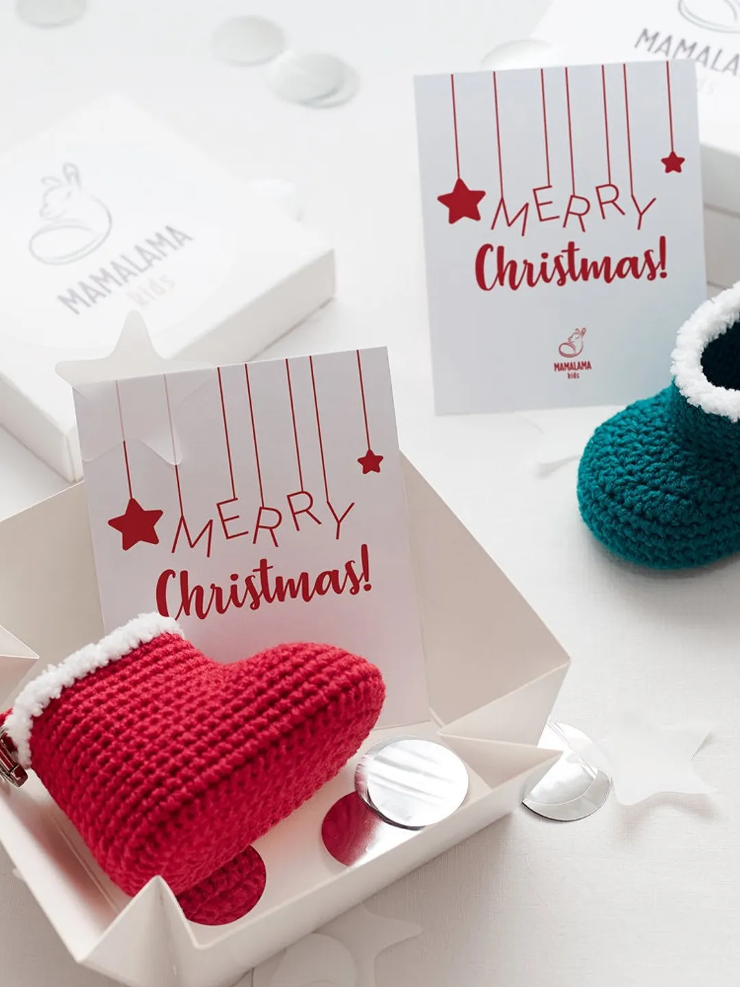 Christmas small gift box with crochet red bootie keychain organic unique souvenir idea Wedding christmas favor party shower pregnancy