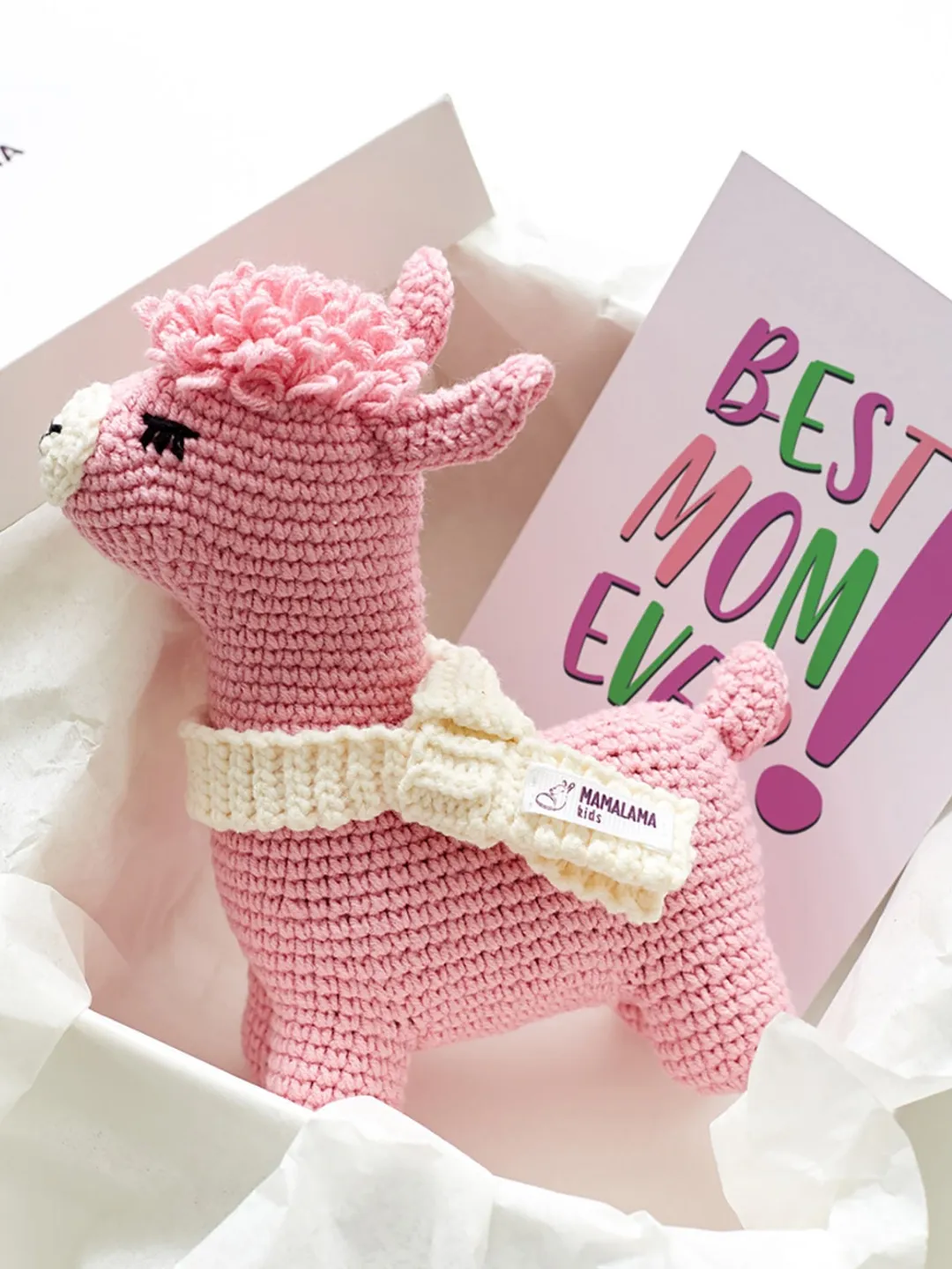 Best mother day gift idea with cute pink crochet llama alpaca toy Mom gift basket distance present for mother from son daughter