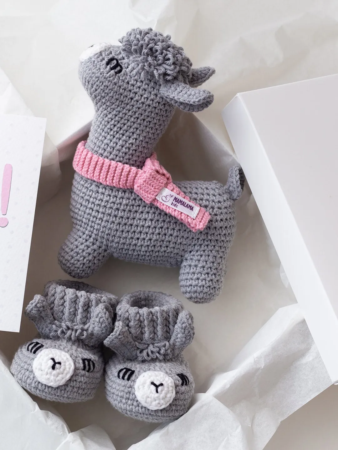 Pregnancy gift ideas Congrats new mom present box Soon to be mum set Organic its a Girl baby basket Crochet llama decor Soft booties shower