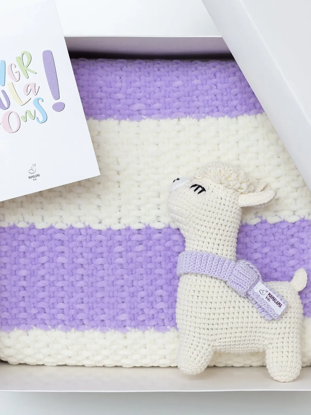 New mom gift basket sweet baby girl coming home pregnancy congratulations gift box with crochet alpaca toy and striped baby blanket set