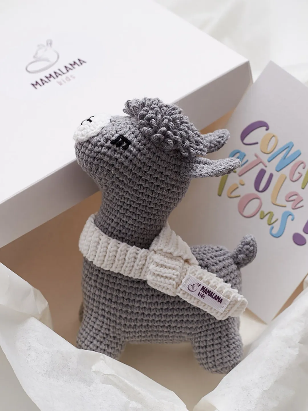 New parents congrats gift for mom to be Baby shower gray llama crochet toy Newborn nursery decor congratulations gift basket