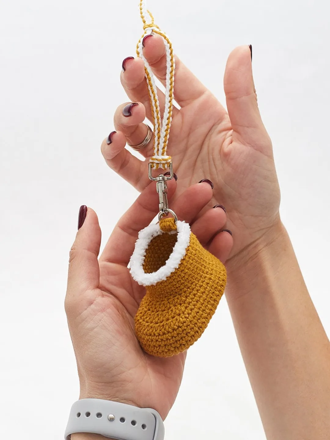Pregnancy congrats small gift from colleague. Corporate crochet favors present idea with Christmas stocking fillers bootie keychain